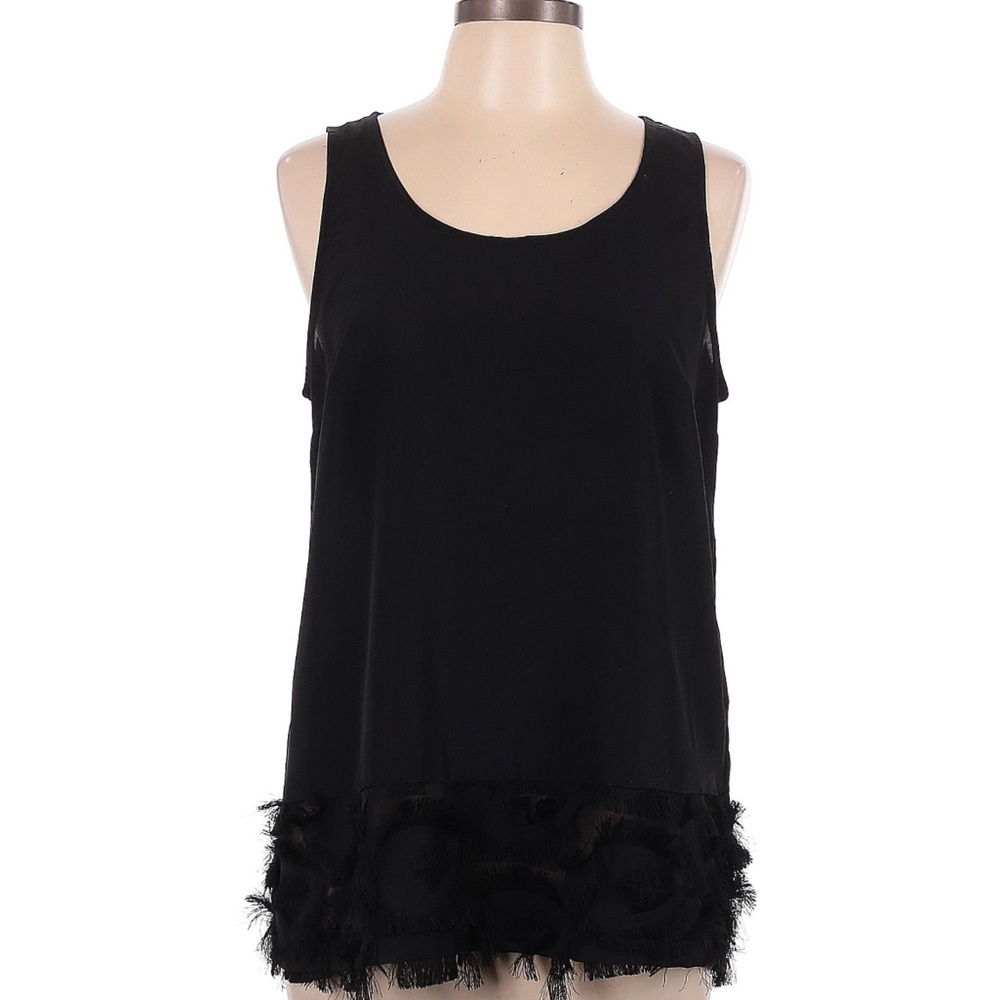 Maette by Stella & Dot Black Sleeveless Top with feathered bottom, size small